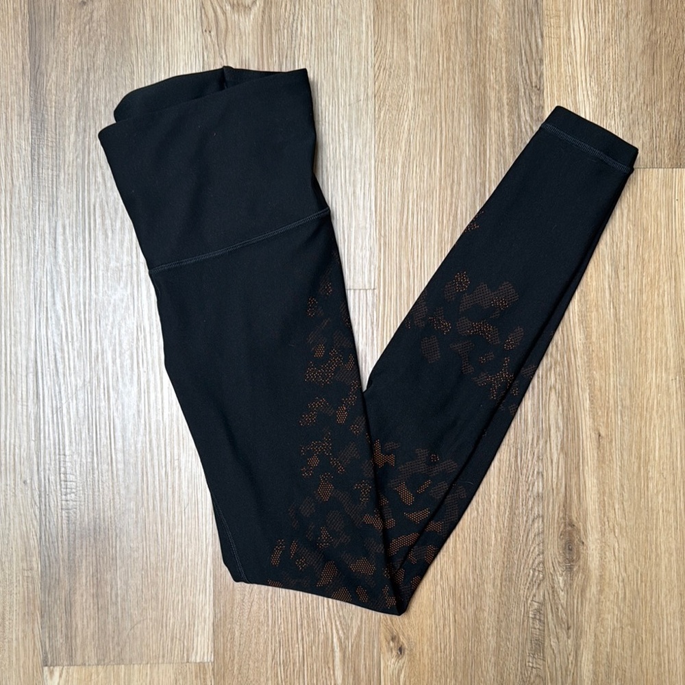 Lululemon Athletica Black Tights with neon red Floral Design